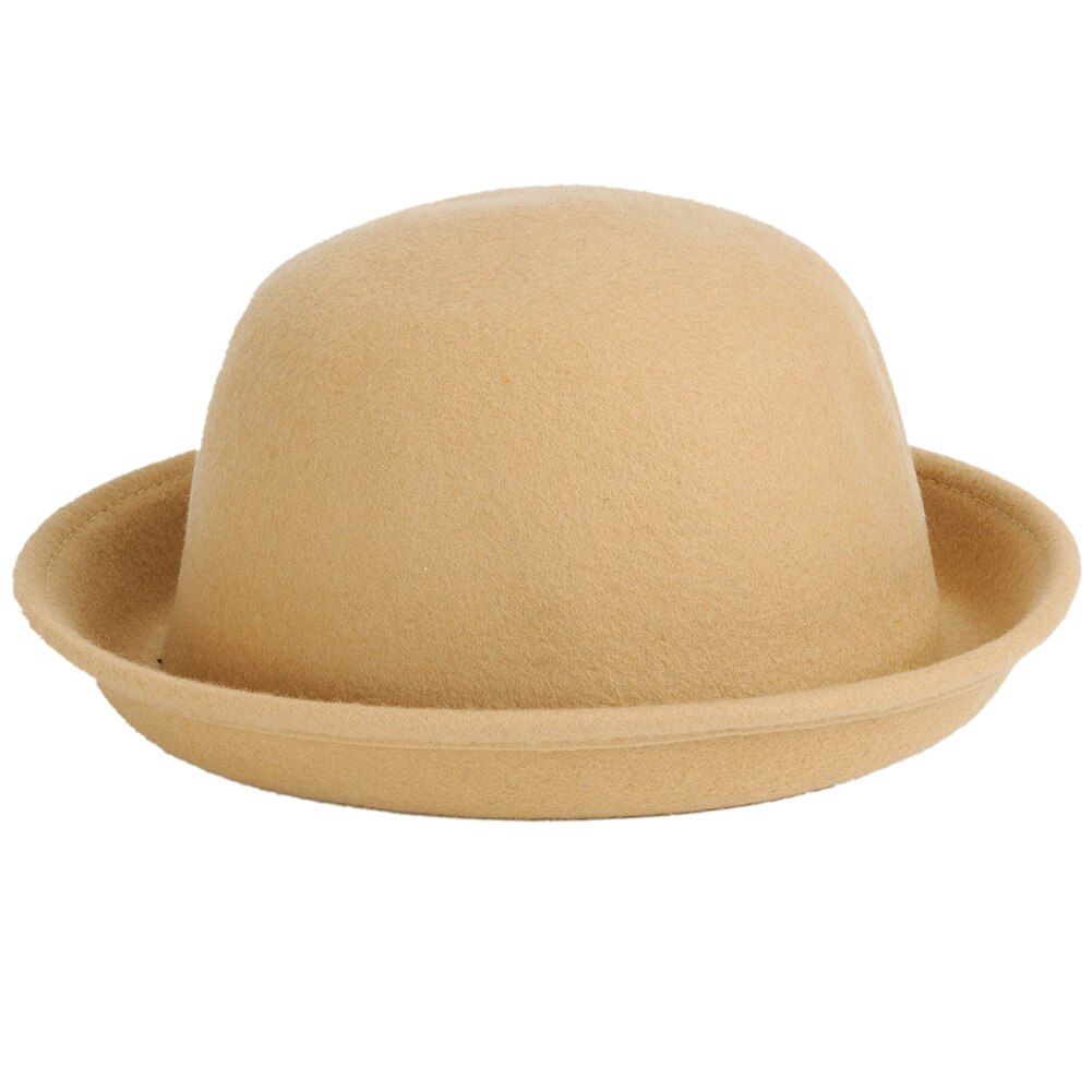 Moda retro filcowy kapelusz kobiety wełniany fedora meloniki kapelusz czapka dla pań dziewczyny zimowa, jesienna zwykły okrągły kapelusz: beige