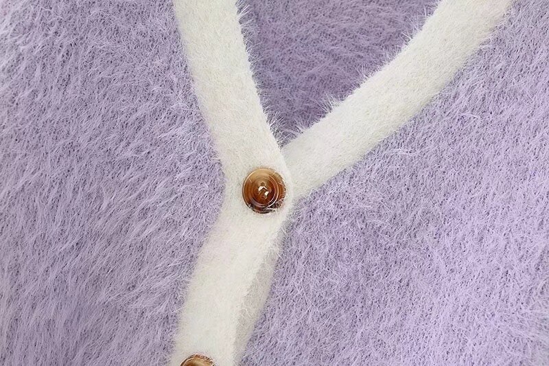 Vrouwen Breien Single-Breasted Button V-hals Cropped Vest Shaggy Trui Cool Girl Blootgesteld Navel Lange Mouwen Jumper