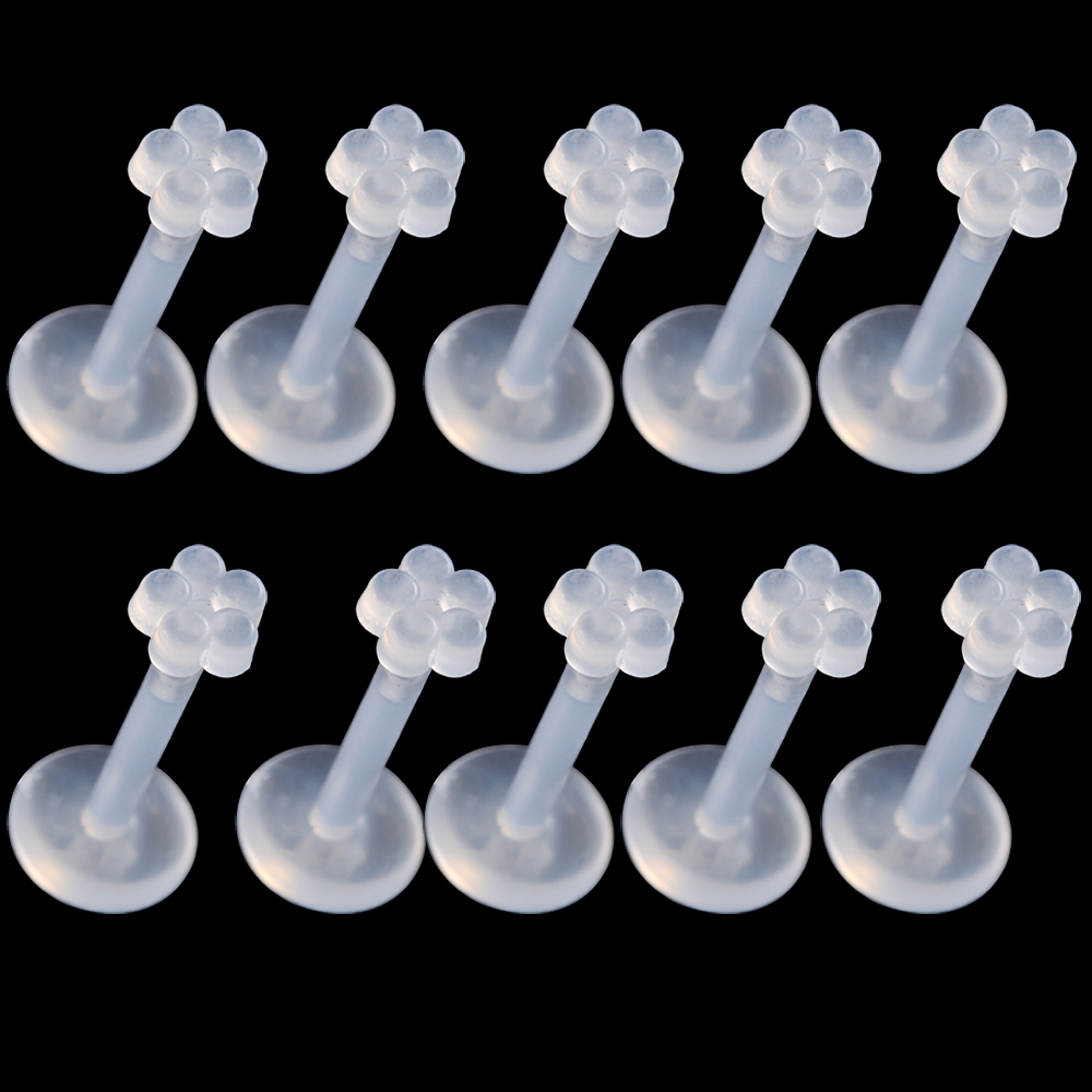 Helder acryl oor tragus helix kraakbeen piercing bioflex flexibele labret houder lip stud acryl basic piercing lichaamssieraden: Black / Black Gun Plated