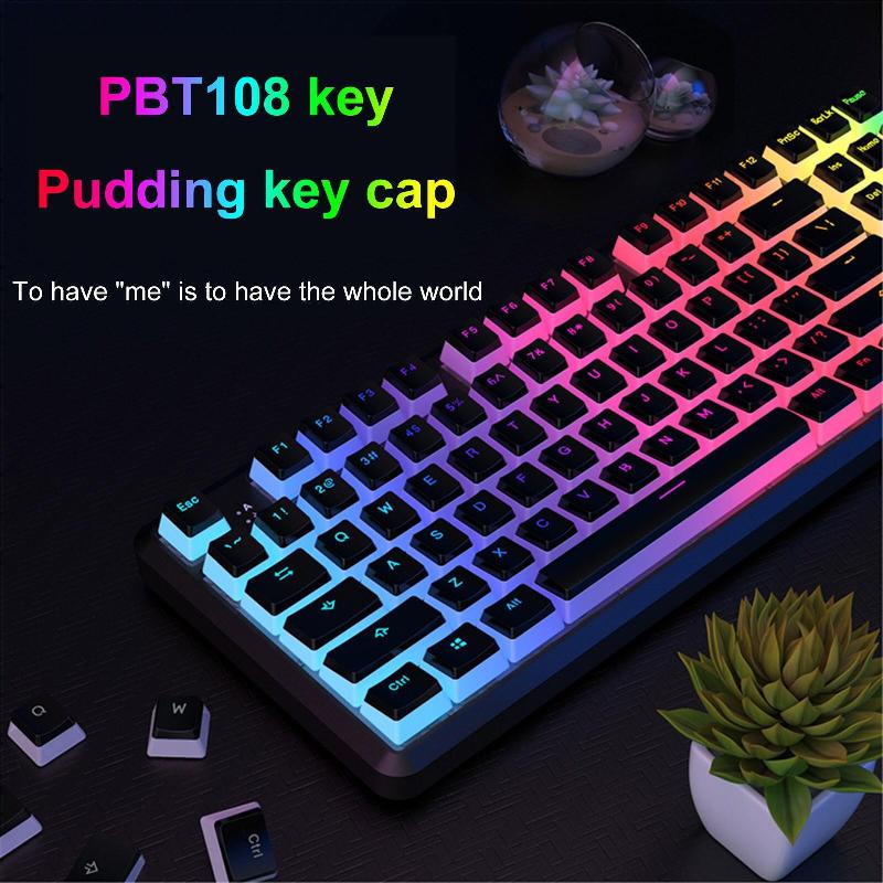 RGB Double Leather Milk Pudding Keycap With Keycap Translucent Pbt Frosted Personality Mechanical Keyboard Keycap