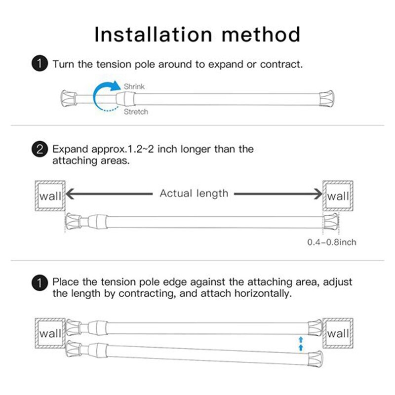 3PCS Tension Rod Black Spring Curtain Rods 27.5 to 47 Inch Expandable Curtain Rod Spring Loaded Tensions Rod