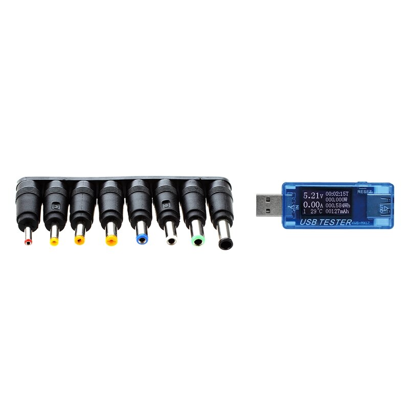 8 Sets Universele Jack Dc Power Plug Converter Met Mx17 Usb Tester Voltmeter Ampèremeter Capaciteit Monitor (Blauw)