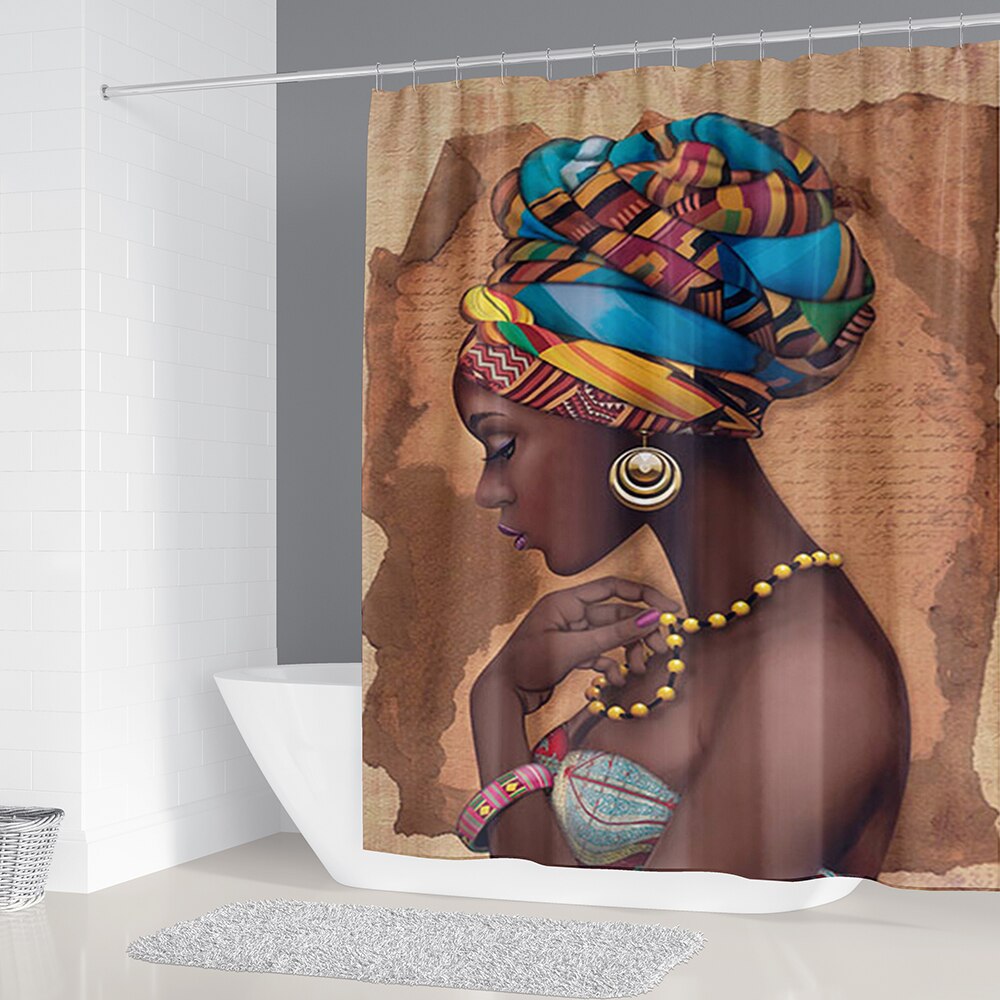 Set di tende da doccia con stampa donna africana nobile Sexy Afro American Lady decorazioni per il bagno con tappeto antiscivolo coperchio del coperchio del water tappetino da bagno: C Shower Curtain