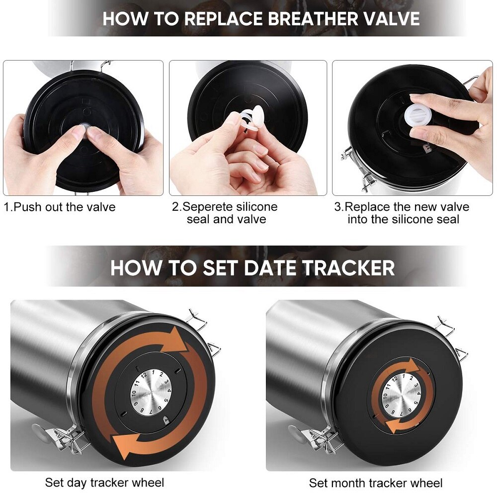 Coffee Storage Container Airtight Stainless Steel Vault Coffee Bean Canister with CO2 Valve to Keep Beans Fresh Grains Candy Jar