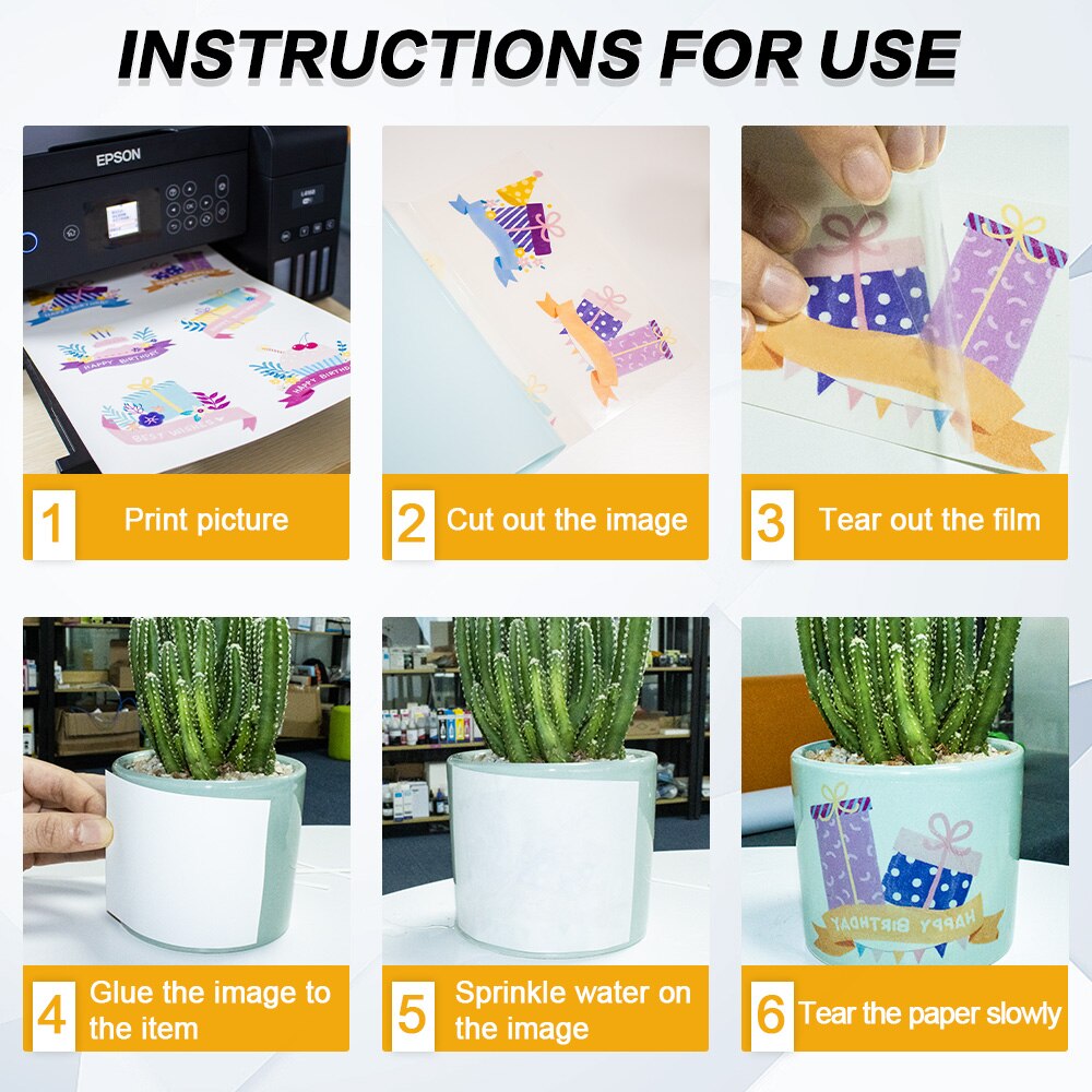 Inkjet Water Slide Decal Transfer Paper A4 10/20 Sheets Transparent Waterslide Decal Paper for Inkjet Printer DIY Nails Cups