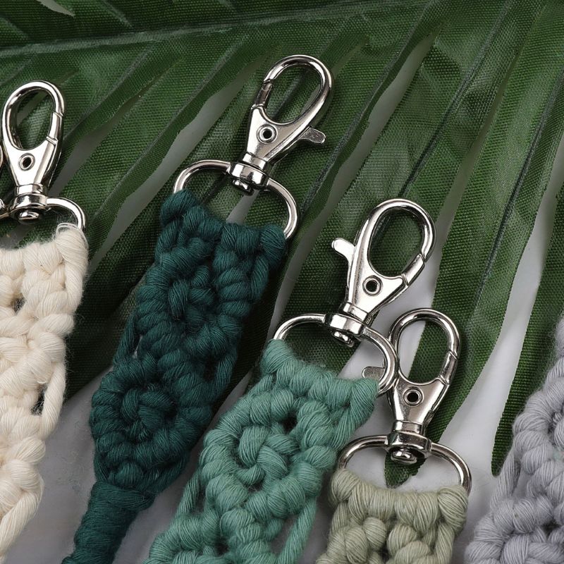Kvast nøgleringe til kvinder børn boho nøgleholder nøglering macrame taske charme bil hængende smykker legetøj til venner