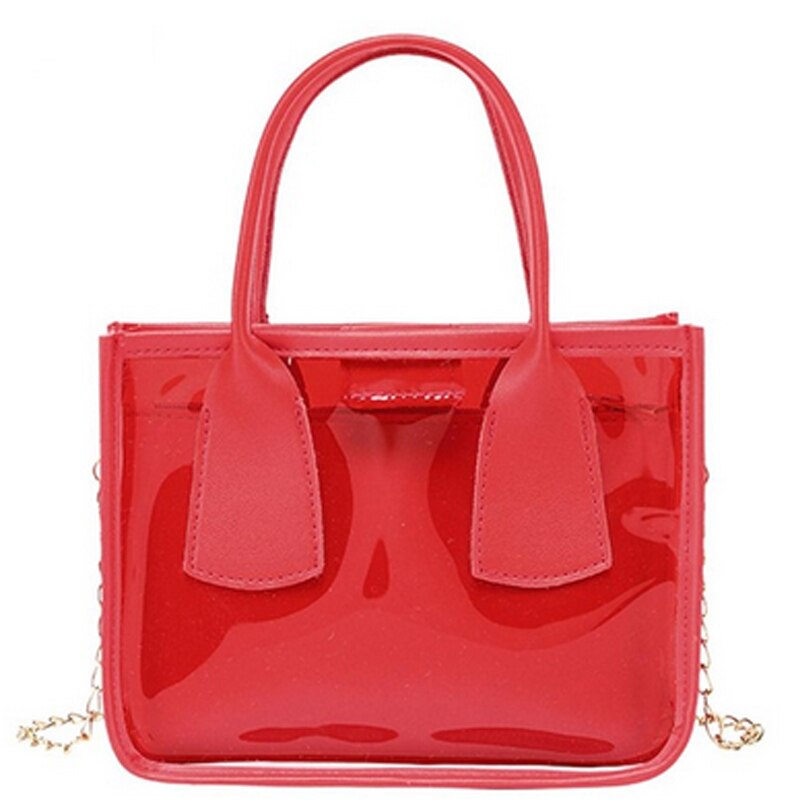 2 teile/satz Transparent Tasche Frauen Schulter Tasche Kleine Kette Gelee Handtasche Telefon Totes Reisen Feste Crossbody Handtaschen: red
