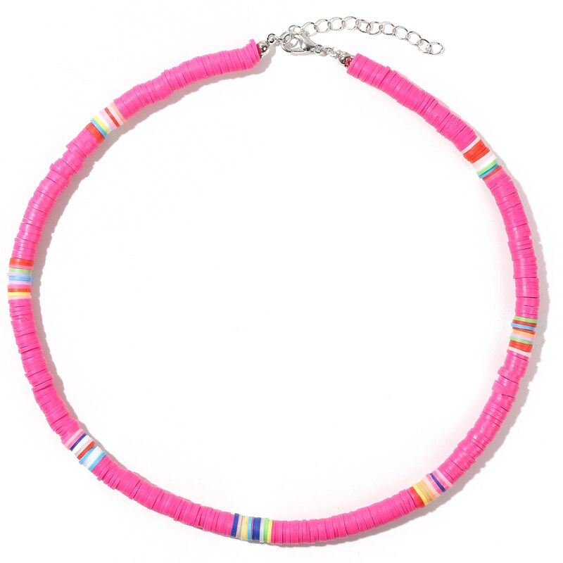 G YCX 6mm Africana vinilo cuentas Collar de arcilla de polímero para mujeres niñas Collar bohemio Collar de gargantilla de Heishi verano Surf en la playa de la joyería: hot pink