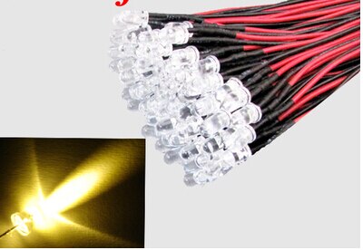 100 PCS LED 5mm Pre-Wired White Red Blue Green Yellow White RGB Pre wired 12V DC Light Bulb led lamp F5 Emitting Diodes DIY