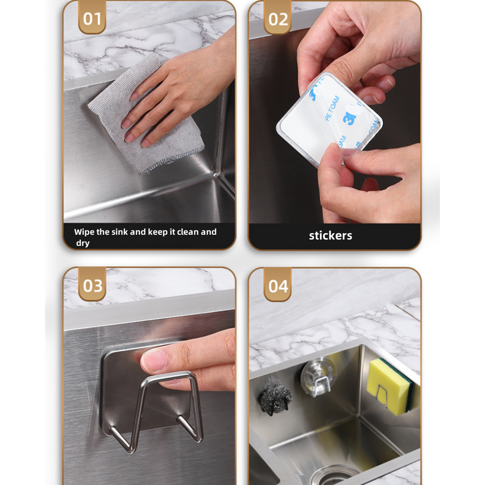 Küche Edelstahl Waschbecken Schwämme Halfter Selbstklebende Ablauf Trocknen Gestell Küche Zauberstab Haken Zubehör Lagerung Organizer