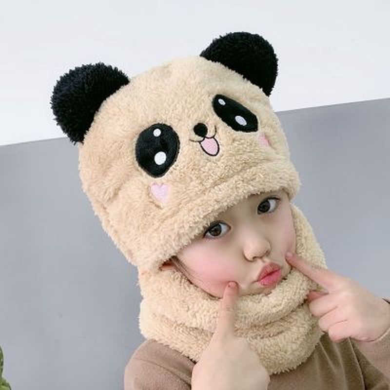 Children Winter Warm Hat Plus Fleece Thicken Scarf Cap Cartoon Panda Hat For Girls Boys Kids Caps Newborn Photography Baby Stuff