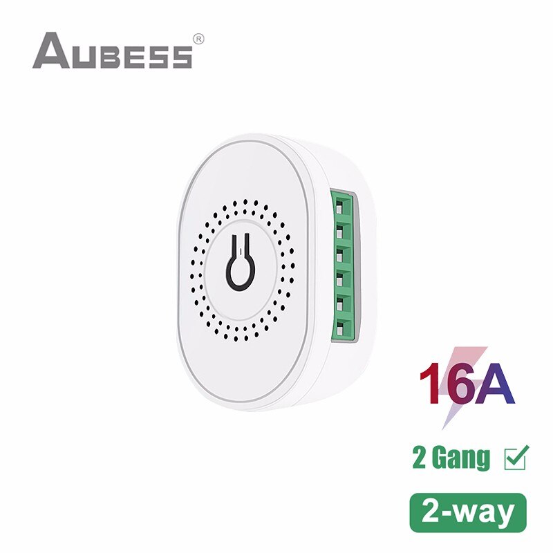Tuya mini wifi smart switch 16a 2 gang diy switch support tovejs switch fungerer med smart life stemmestyring alexa google home: Hvid / 1 stk