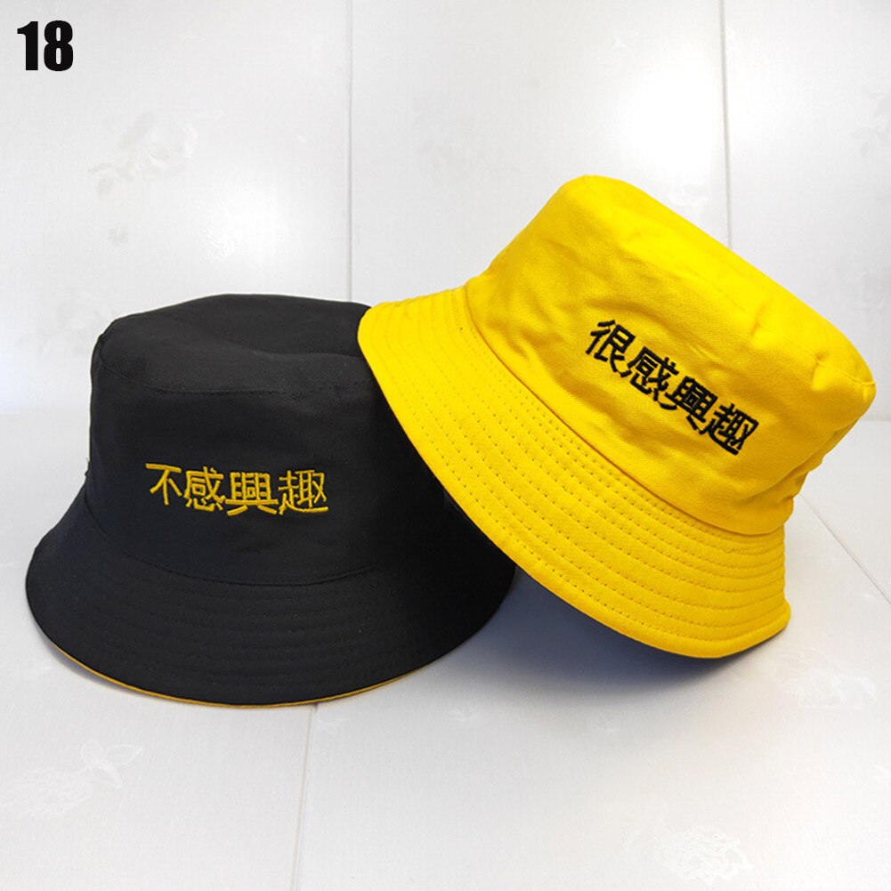 Hoed zomer student dubbelzijdige pet vissershoed chinese borduurwerk zonnehoeden opvouwbaar katoen: 18