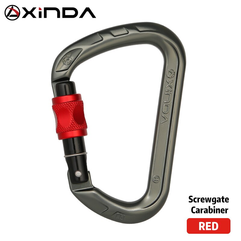 Xinda outdoor D-shape rock climbing carabiner aluminum mountaineering Screw Auto safety buckle climbing carabiner: Screw lock Red