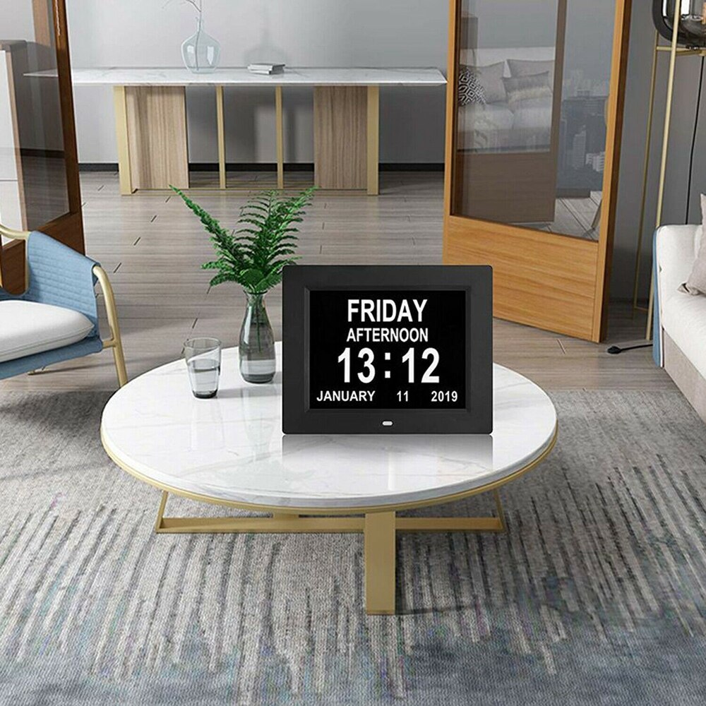 Digital kalender dag klokke stor bokstav ledet demens alarm tid dato måned år digital klokke hjemmeinnredning