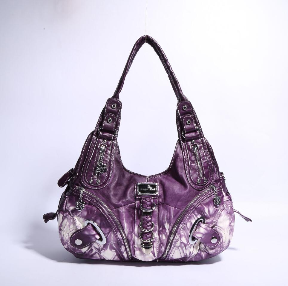 Store pu læder hobo håndtasker til kvinder luksus skuldertasker til shopping rejsetasker: Lilla