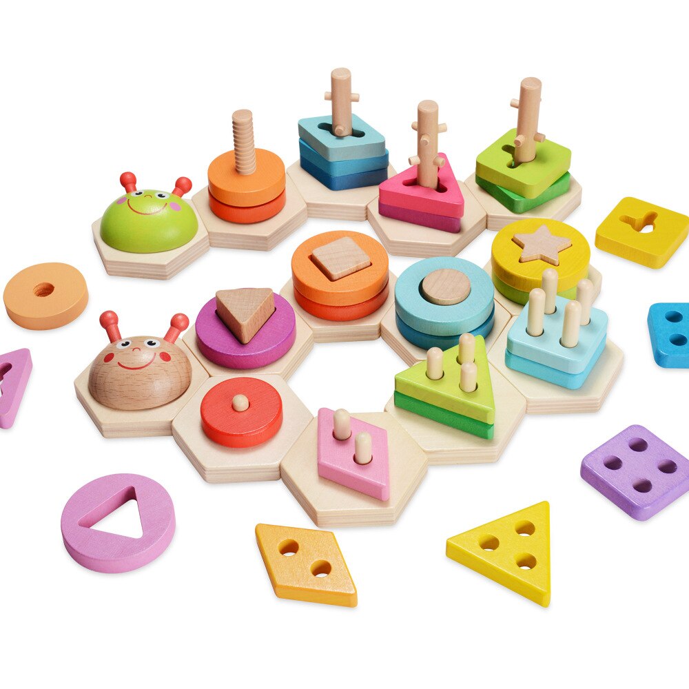 Kids Rups Puzzel Geometrische Vorm Speelgoed Met 5 Kolommen Building Kleur Perceptie Leren Educatief Speelgoed Voor Kinderen