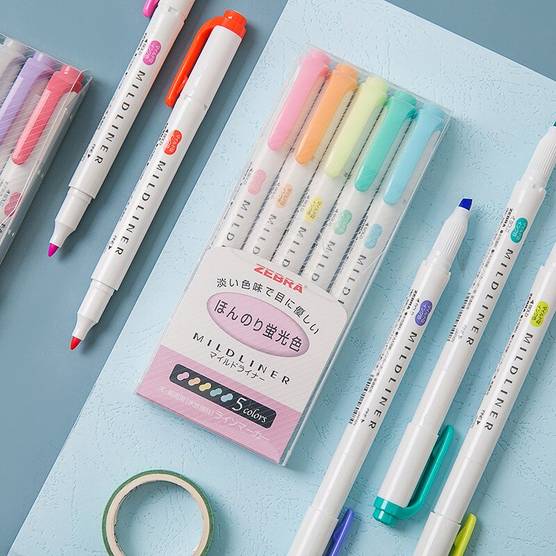 ZEBRA 5Pcs/Set Markers Highlighter Double Head Highlighter Liner Pen Cute Art Markers Japanese Art Stationery Supplies