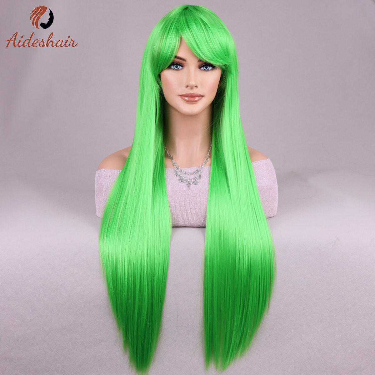 Parrucca lunga diritta europea e americana multicolore di Halloween per donna Parrucca sintetica in fibra resistente al calore per cosplay quotidiano: green