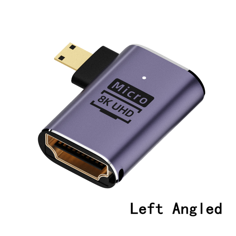 Adaptador UHD 8K 48Gbps HDMI 2,1 V en forma de U, ángulo recto de 90 270 grados, Mini Micro HD macho a conector hembra Compatible con HDMI: Castaño