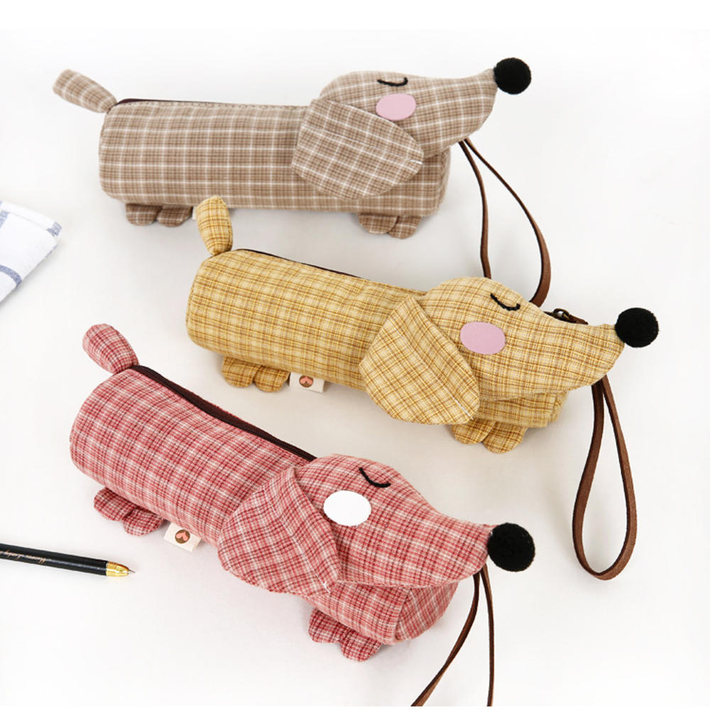 Trefarvet patch gravhund hund blyant taske simpel penalhus stor kapacitet søde mandlige og kvindelige kosmetiske taske studerende