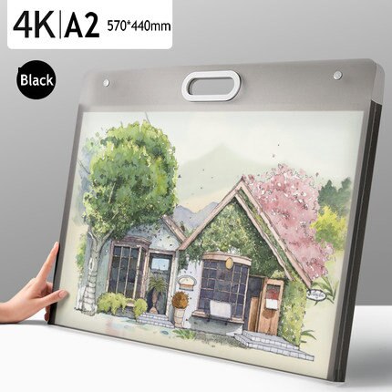 Large A2 Paper Organizer Document Case Portable Drawing Paper Holder Waterproof Case For Documents: Frosted Black