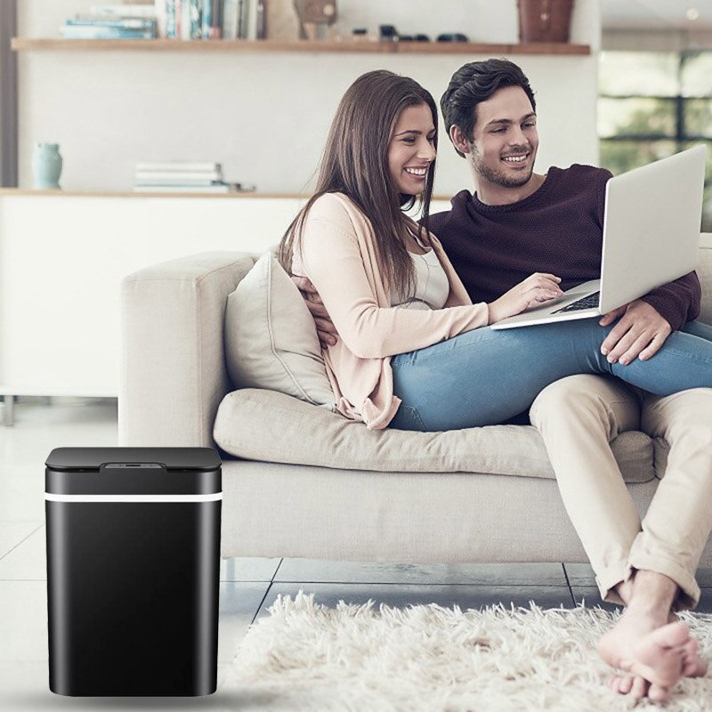 Trash Can Garbage Touchless Automatic Stainless Steel for Home Kitchen Bedroom JA55