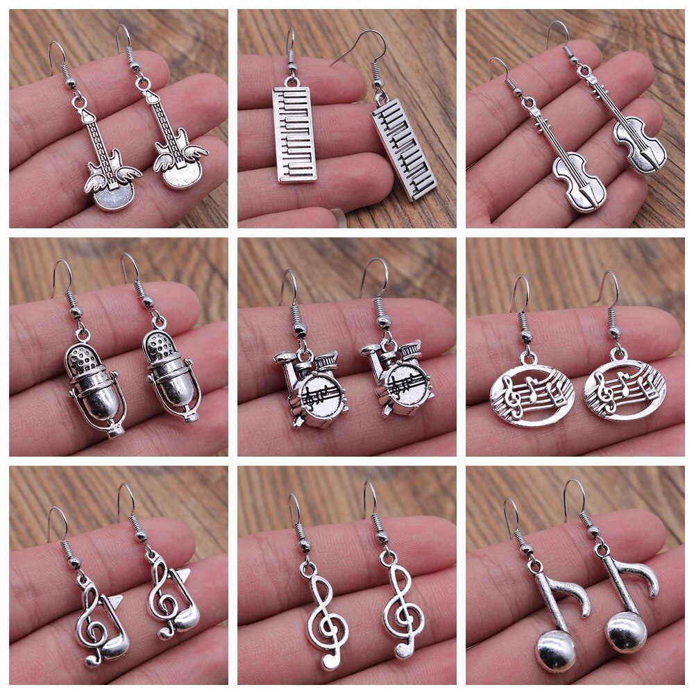 Musical Jewelry Earrings Musical Note Microphone Drum Guitar Violin Shaped Dangle Earrings For Girls Women