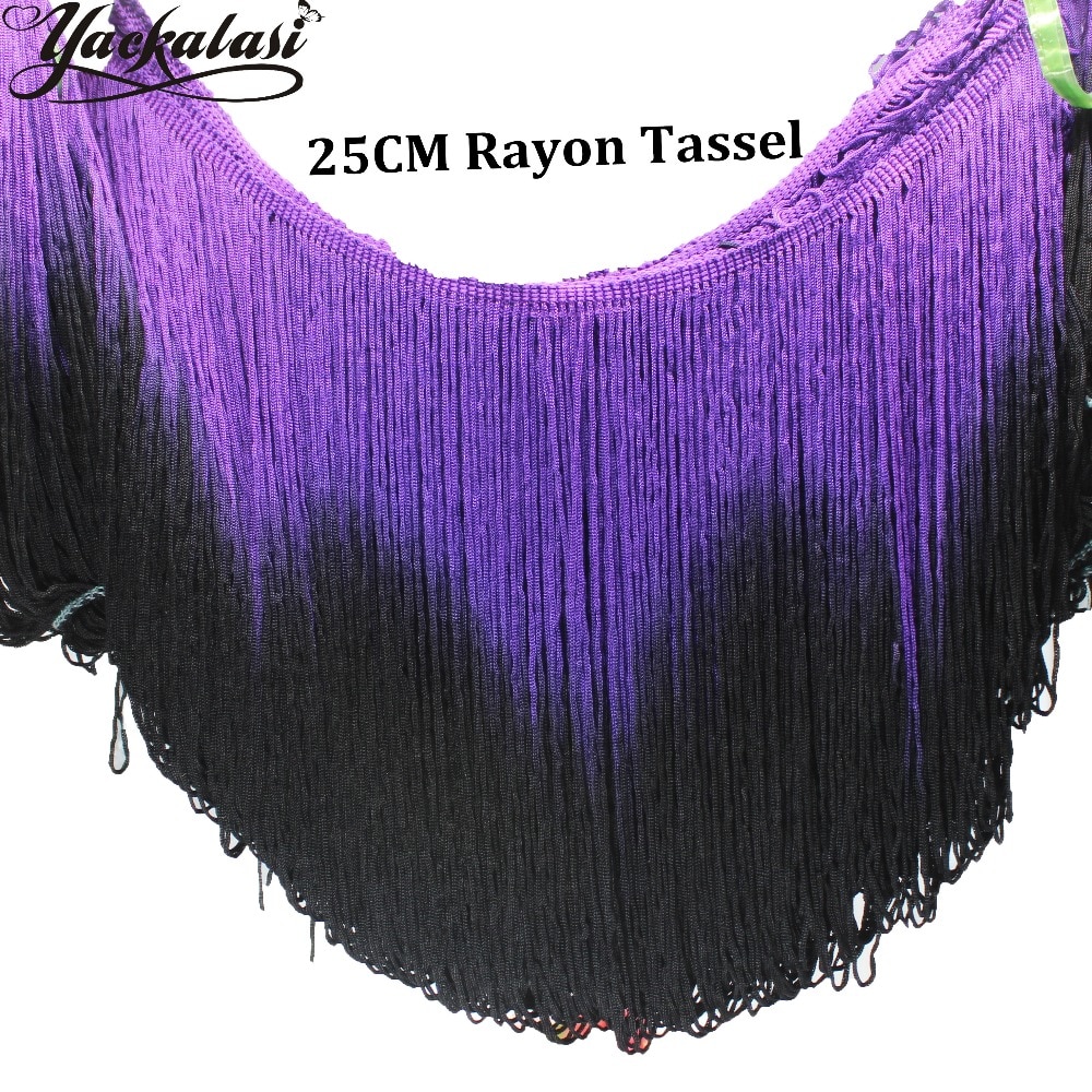 10 Yds Latin Fringe Tassel Dip Dye Ombre Zachte Rayon Macrame Dans Jurk Trimmen Samba Rok Kwastje Paars Zwart 25cm