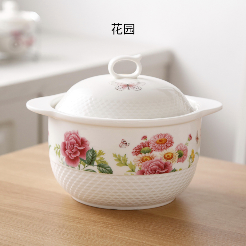Japansk suppeskål med låg keramiske dobbelte ører stor nudelskål pot kinesisk husholdnings mikrobølgeovn terrin: 2