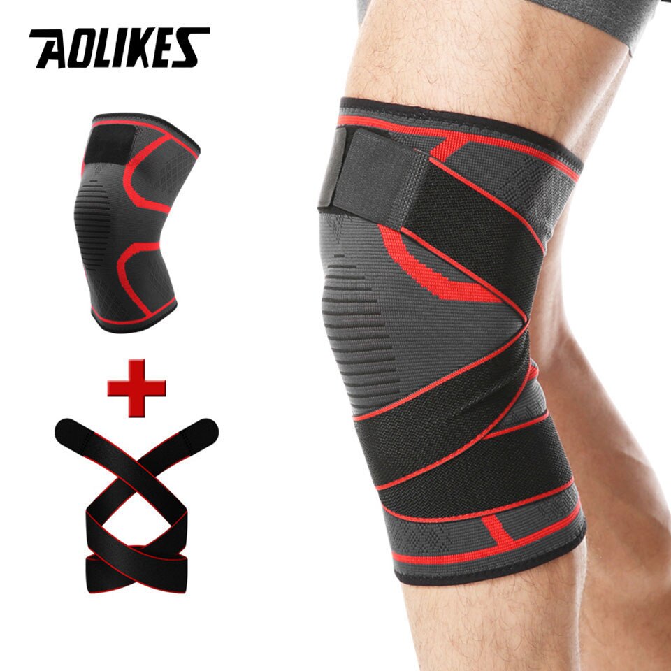 AOLIKES 1 sztuk sport Kneepad mężczyźni pod ciśnieniem bandaż elastyczny ochraniacze na kolana wsparcie sprzęt Fitness koszykówka siatkówka ochraniacz ze stelażem