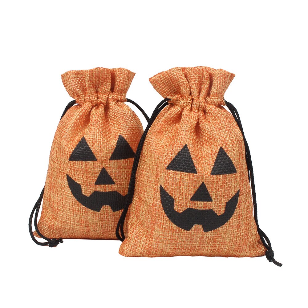 100 Stks/partij 10X14Cm Pompoen Gedrukt Trekkoord Opslag Pakket Zakken Halloween Party Candy Jute Linnen Zakjes Organizer