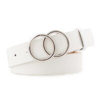 Riemen voor vrouwen dubbele ring riem pu leer metalen gesp taille riem dames casual jurk jeans wilde tailleband: Witte sliver