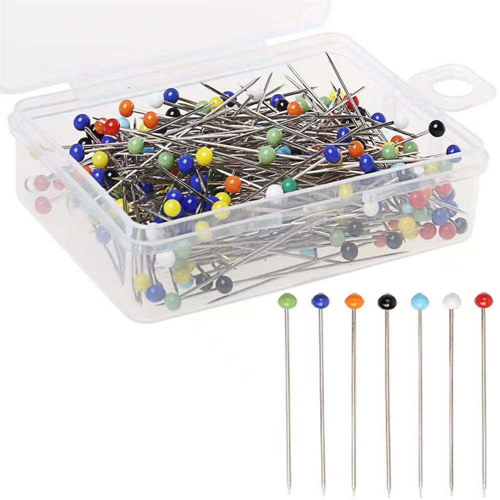 100Pcs/Box Colorful Round Pearl Head Needles Stitch Straight Push Sewing Pins For Dressmaking DIY Sewing Tools Positioning 38cm