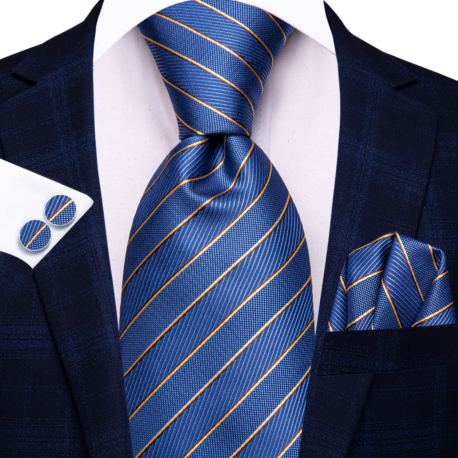 Gravata azul marinho para homens, lenço elegante, abotoaduras, acessórios para festa de casamento, gravatas, designer de novidade, presente