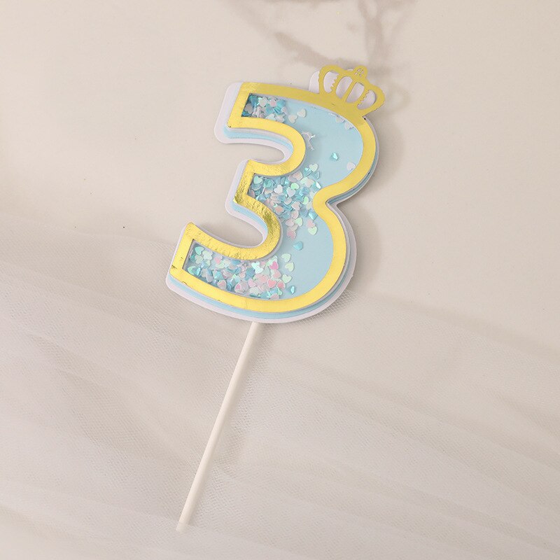Glitter Cake Decoration Insert Sequins Paper Cake Toppers Happy Birthday Baby Shower Wedding Anniversary Party Cupcake Decor: Blue-3