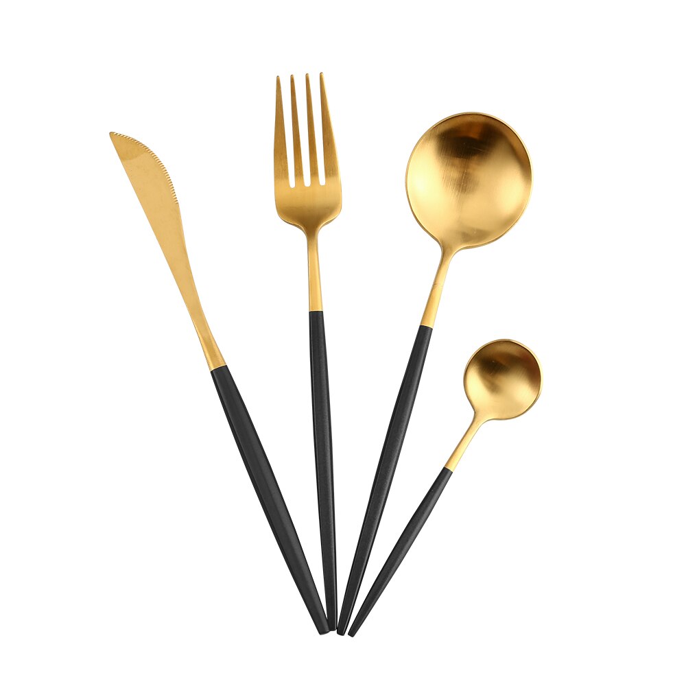 Blanc argent acier inoxydable ensemble de couverts couteau cuillère fourchette cuisine vaisselle Steak couverts maison vaisselle haut de gamme Service de dîner: black gold