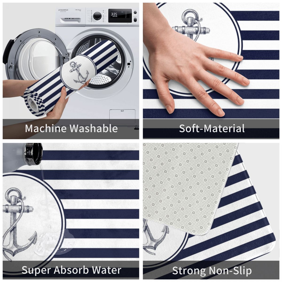 Anchor And Navy Blue Stripes Doormat Welcome Polyeste Bathroom Living Room Floor Carpet Balcony Rug Door mat Absorbent Area Rugs