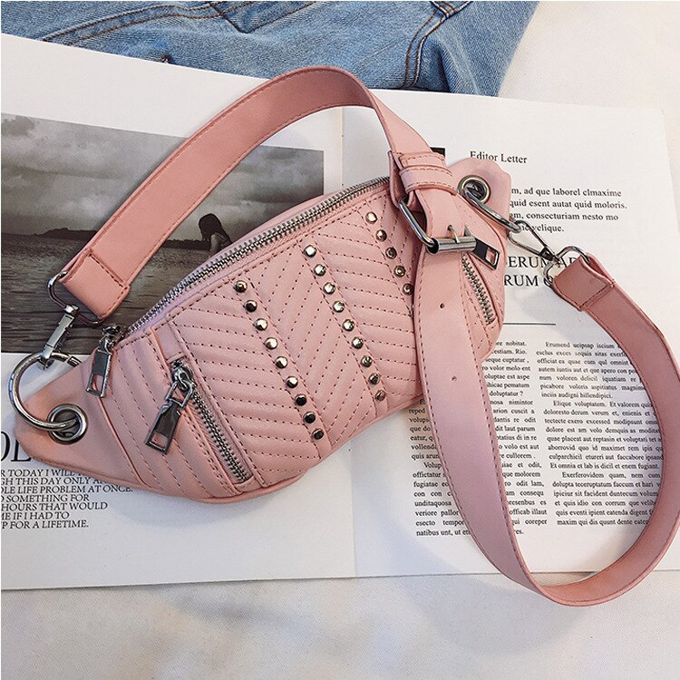 Midjeväskor kvinnor rosa beige fanny pack kvinnlig bältesväska svart midjepåsar brösttelefonväska: Rosa