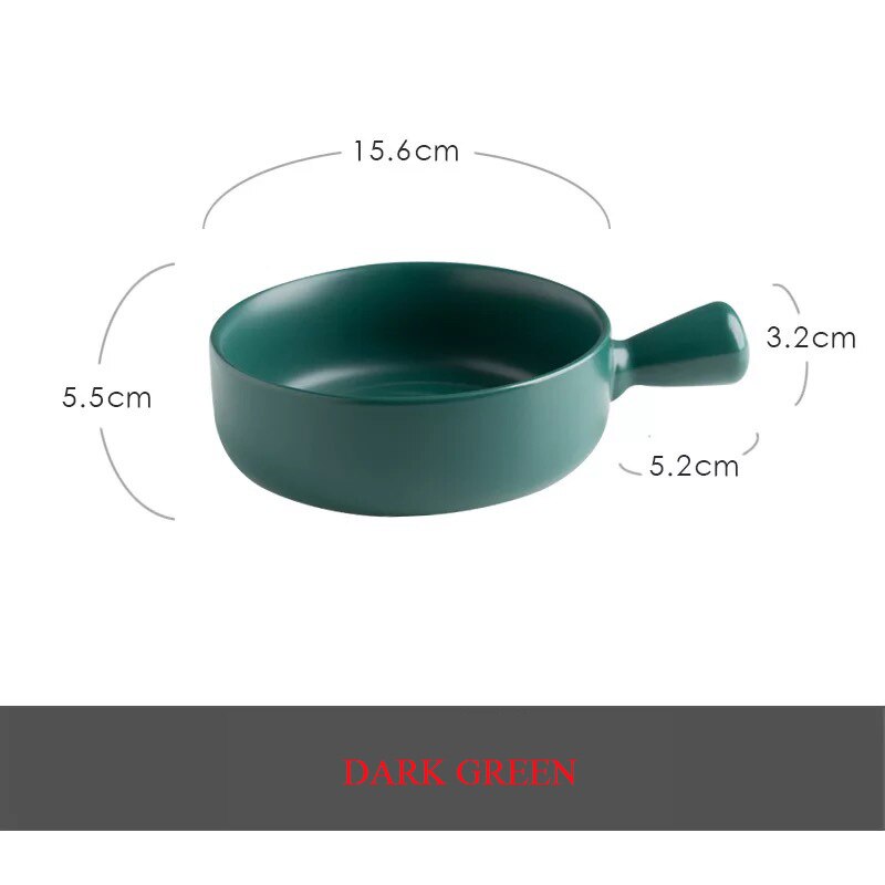 Ceramic With Handle Bowl Salad Bowl Oven Special Baking Bowl Baked Rice Bowl Fruit Dessert Bowl Instant Noodle Bowl: Dark green