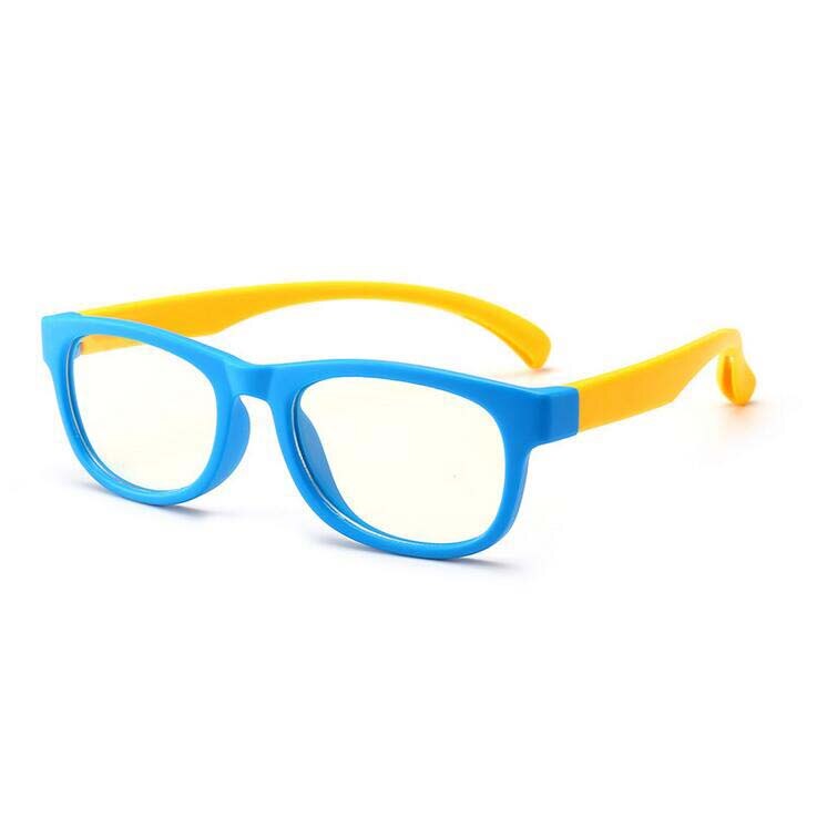 Dreng og pige anti-blå firkantet børn optiske briller silikone barn flad spejl briller stel briller: Blå ramme gul