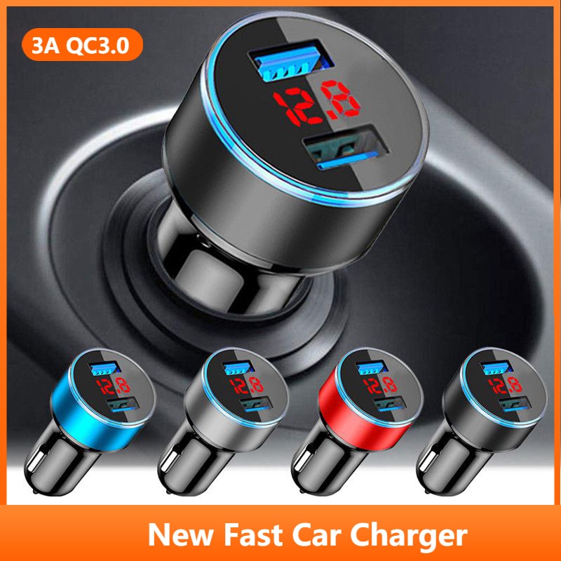 USB Car Charger QC 3.0 Dual USB LED Display Fast Charging For iPhone X Xiaomi Samsung Huawei Universal Mobile Phone Car-Charger