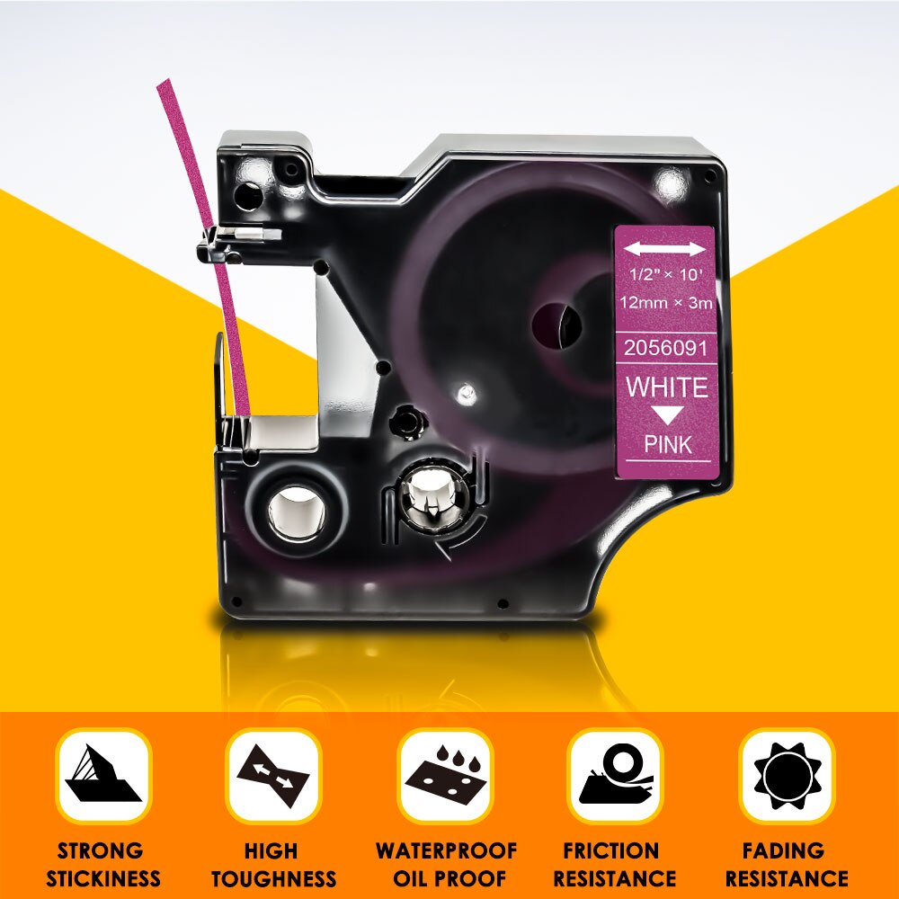 6PK 12Mm Zwart Op Wit Glitter Label Tape Vervangen Dymo D1 45021 45013 2056121 2056091 2056094 2056098 Voor Dymo labelmanager 160