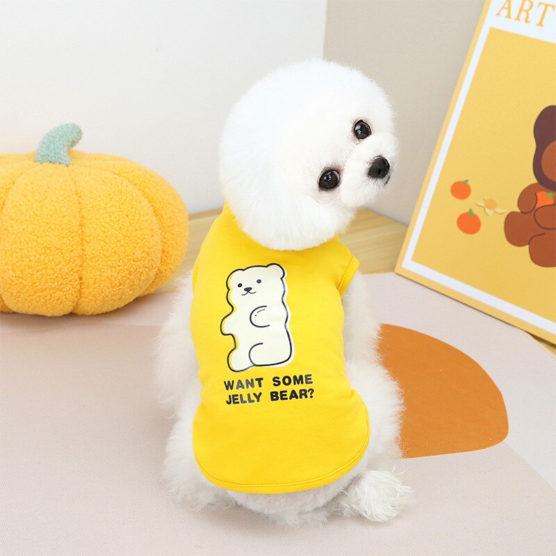 Ubranka dla zwierząt wiosenne i letnie galaretki niedźwiedź kamizelka kreskówka pomorski miś dwunożny odzież kamizelka dla szczeniaka: żółty / L