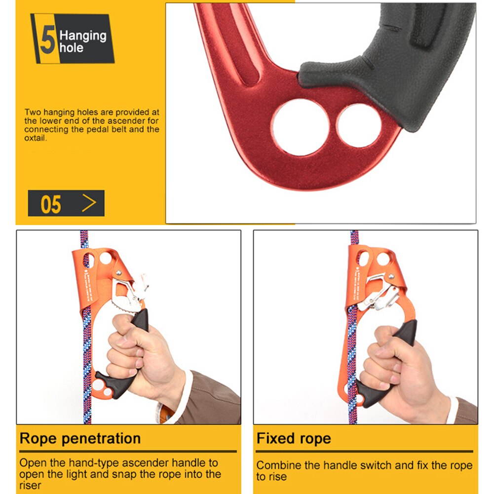 Outdoor Mountaineering Rock Climbing Rope Clamp Hand Ascender Rappelling Gear Equipment Rope Clamp for Mountaineering Caving