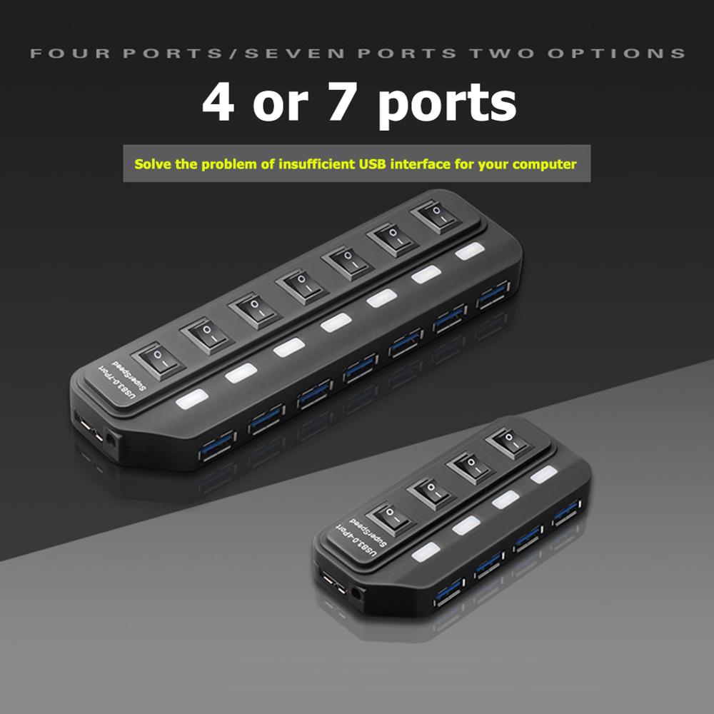 USB 3,0 Hub 2,0 Hub Multi USB Splitter 4/7 Hafen Expander Mehrere USB 3 Hab Verwenden Energie Adapter USB 3,0 Hub mit Schalter Für PC