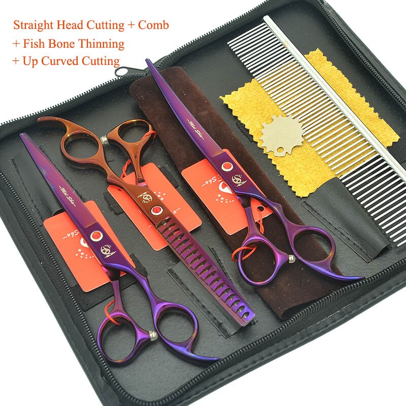 Meisha 7" Pet Grooming Shears Set Animal Straight& Thinning & Curved Scissors with Comb Bag Dog Accessories HB0233: HB0236 with bag