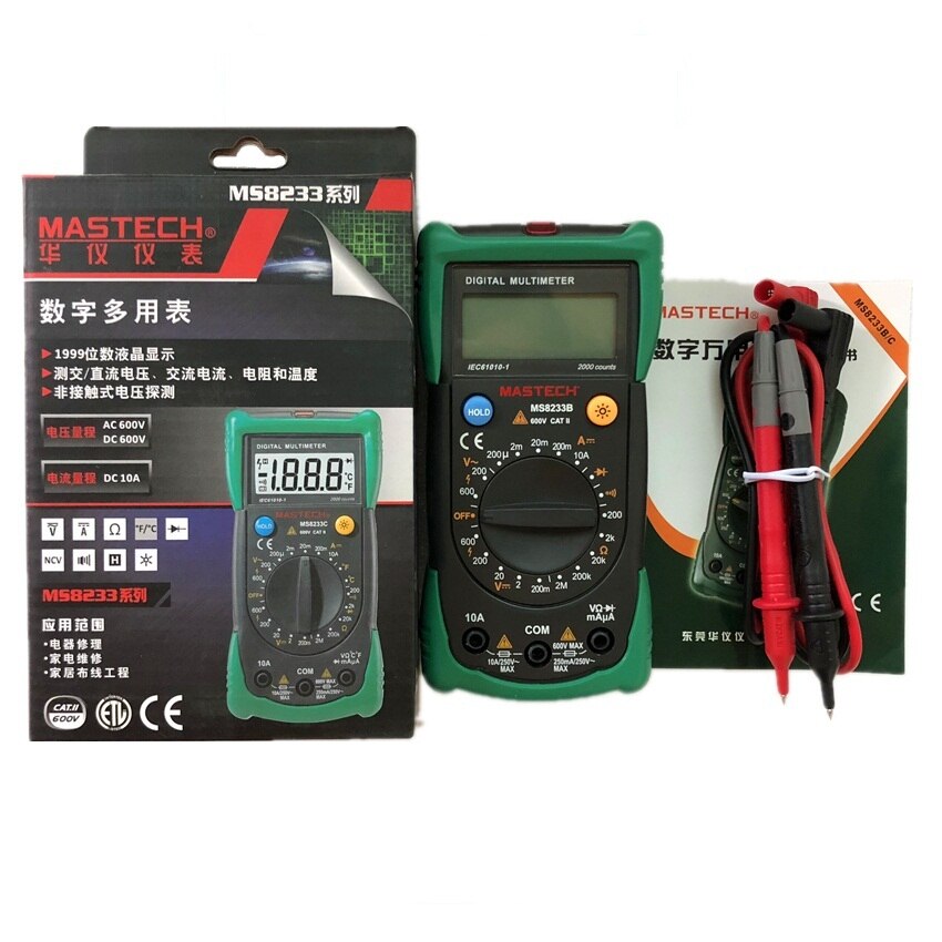 MASTECH MS8233B Digital Multimeter DMM AC Voltage Meter Data Hold with Backlight Ammeter Capacitance Tester