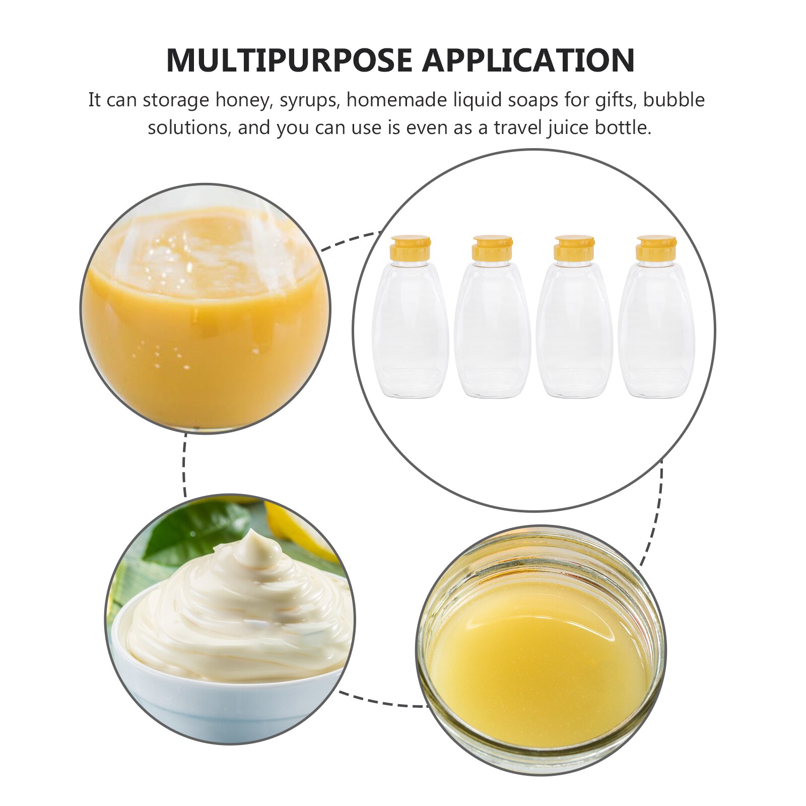 4pz trasparente plastica miele bottiglia cibo confezione bottiglia miele barattolo con coperchio miele bottiglia marmellata contenitore per casa (500g