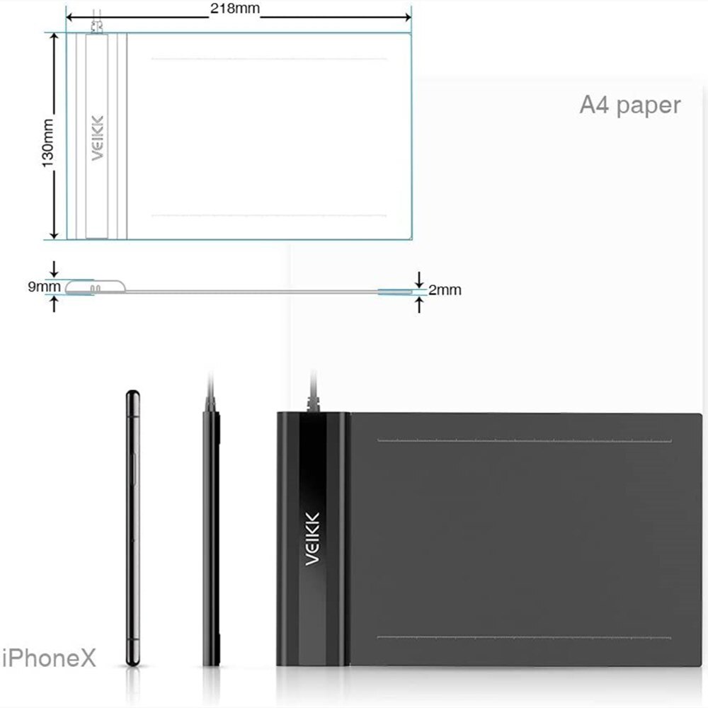 VEIKK – tablette graphique S640, Ultra-fine, 6x4 pouces, avec stylet passif sans batterie, 8192 niveaux de sensibilité à la pression